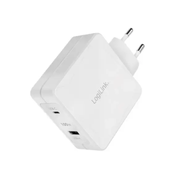 ადაპტერი Logilink PA0281 Dual USB charger set 1x USB-C 1x USB-A 100W white - Primestore.ge