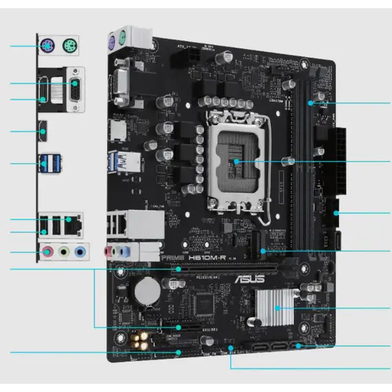 დედა დაფა Asus LGA 1700/ PRIME H610M-R-SI//LGA1700,H610,DP,HDMI,VGA,MB 13th generation Intel , 2 image - Primestore.ge