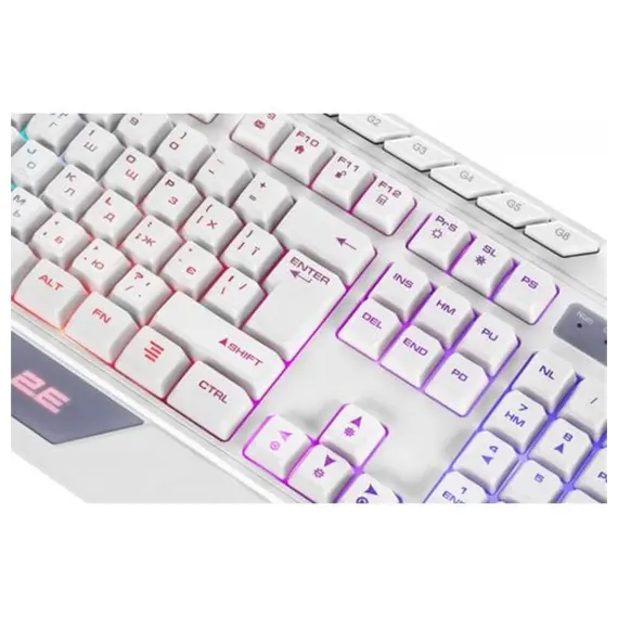 კლავიატურა 2E GAMING Membrane keyboard KG315 110key, USB-A, EN/UA, RGB, white - Primestore.ge