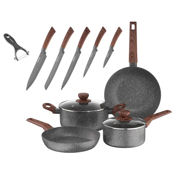 ქვაბების და ტაფების ნაკრები Ardesto 12 pcs set Midori,  stainless steel  - Primestore.ge