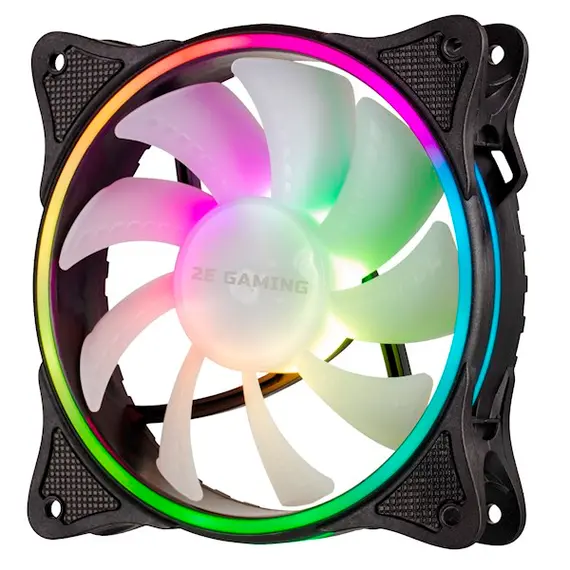 ქულერი 2E GAMING  Case fan (F120OI-ARGB), 120mm, 3+3pin 5V Aura, white blades, black frame,outer-inner LED  - Primestore.ge