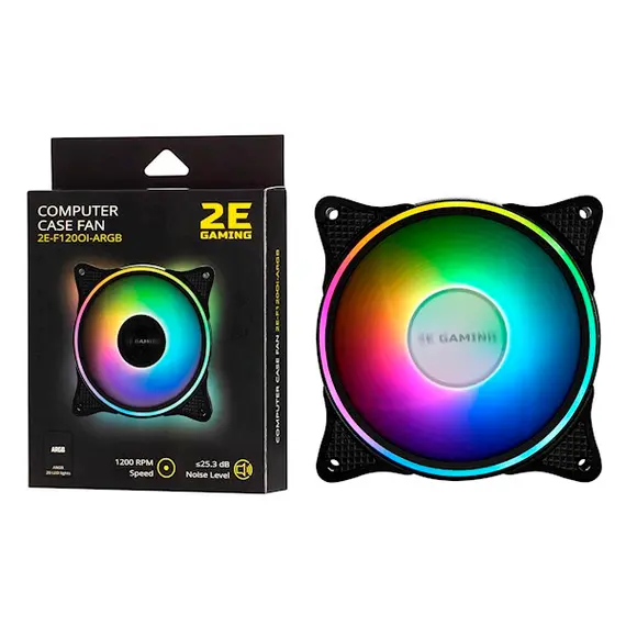 ქულერი 2E GAMING  Case fan (F120OI-ARGB), 120mm, 3+3pin 5V Aura, white blades, black frame,outer-inner LED , 5 image - Primestore.ge