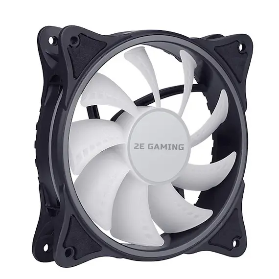 ქულერი 2E GAMING  Case fan (F120OI-ARGB), 120mm, 3+3pin 5V Aura, white blades, black frame,outer-inner LED , 2 image - Primestore.ge