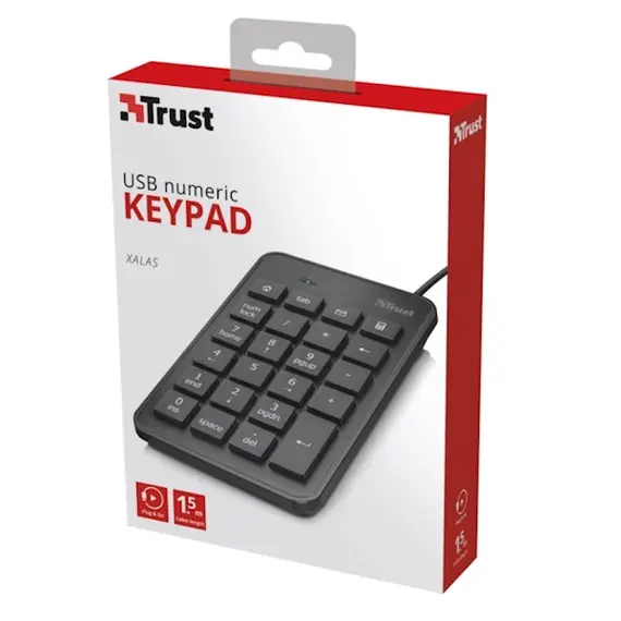 კლავიატურა TRUST PLUS XALAS USB NUMERIC KEYPAD 1.5m cable - black , 2 image - Primestore.ge