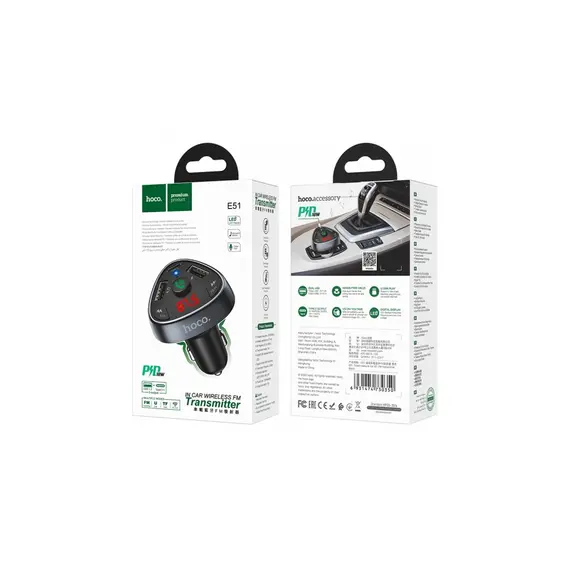 მანქანის დამტენი Hoco E51 Road treasure car BT FM transmitter Black , 3 image - Primestore.ge