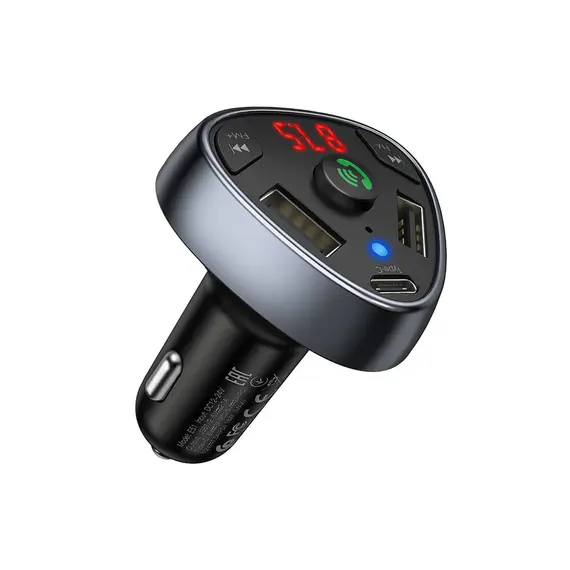 მანქანის დამტენი Hoco E51 Road treasure car BT FM transmitter Black  - Primestore.ge