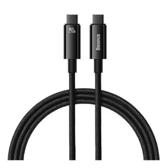 კაბელი Baseus Tungsten Gold Fast Charging Data Cable Type-C to Type-C 240W 1m CAWJ040001  - Primestore.ge