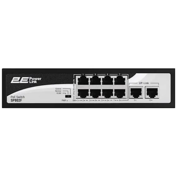 სვიჩი 2E PowerLink Switch SP802F 10xFE (8xPoE, 2xUplink), 96W, Unmanaged , 3 image - Primestore.ge
