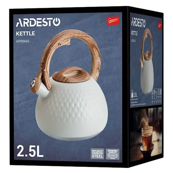 ჩაიდანი Ardesto Kettle Gemini, 2.5l, stainless steel, beige , 3 image - Primestore.ge