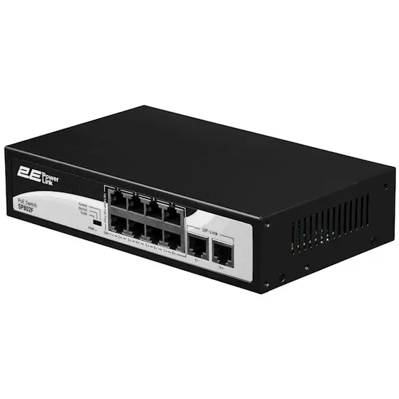 სვიჩი 2E PowerLink Switch SP802F 10xFE (8xPoE, 2xUplink), 96W, Unmanaged  - Primestore.ge