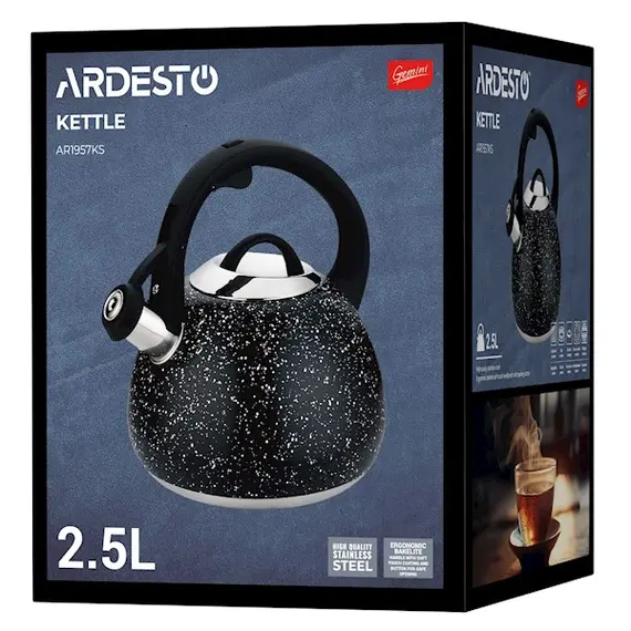 ჩაიდანი Ardesto Kettle Gemini, 2.5l, stainless steel, black , 5 image - Primestore.ge