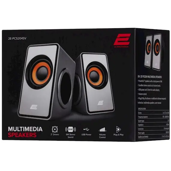 დინამიკი 2E Multimedia speaker  PCS204, 2.0, USB, Silver - Primestore.ge