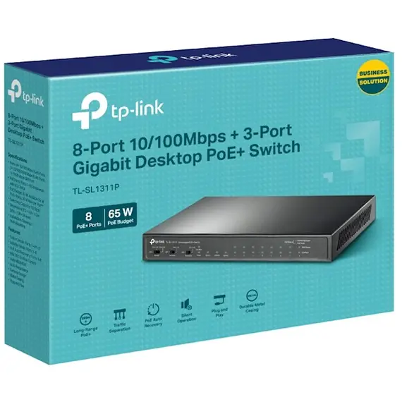 სვიჩი TP-link TL-SL1311P 8-Port 10/100 Mbps +3-Port Gigabit  Switch with 8-Port PoE+ , 6 image - Primestore.ge