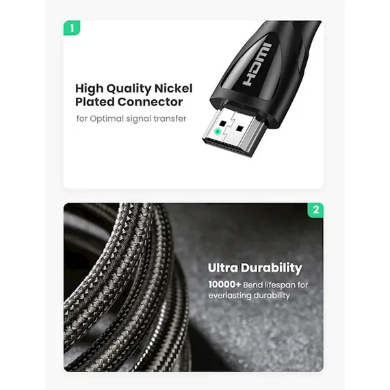 HDMI კაბელი UGREEN HD140 (80405), 8K HDMI 2.1 To HDMI 2.1 Cable, 5m, Black , 3 image - Primestore.ge