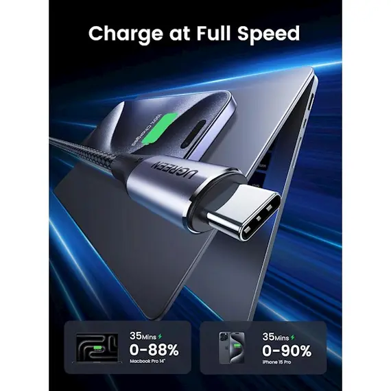 ვიდეო კაბელი UGREEN US355 (80150), 4K Video Cable , 100W Type-c To Type-c USB C To USB C 3.2 Gen 2 Cable, 1m, Black , 2 image - Primestore.ge