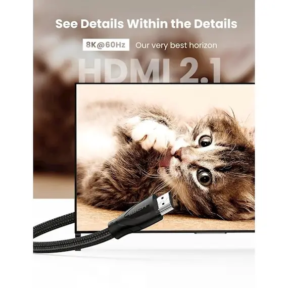 HDMI კაბელი UGREEN HD140 (80405), 8K HDMI 2.1 To HDMI 2.1 Cable, 5m, Black , 4 image - Primestore.ge