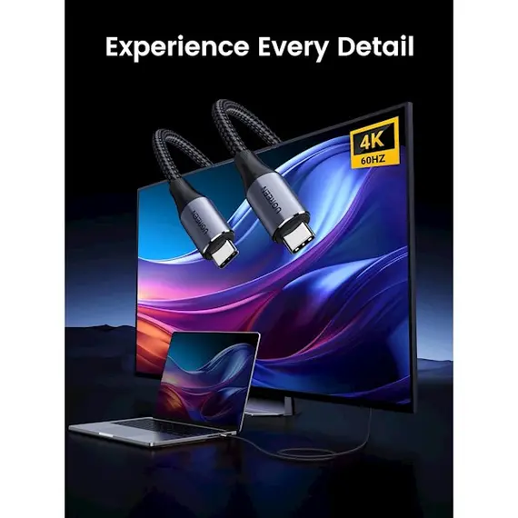 ვიდეო კაბელი UGREEN US355 (80150), 4K Video Cable , 100W Type-c To Type-c USB C To USB C 3.2 Gen 2 Cable, 1m, Black , 3 image - Primestore.ge