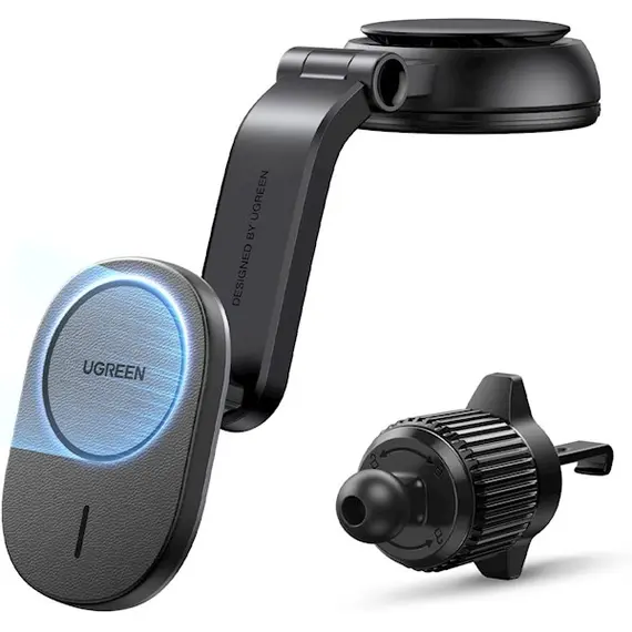 უსადენო დამტენი UGREEN CD345 (15120), 15W, Magnetic Car Wireless Charger MagSafe, Black , 2 image - Primestore.ge