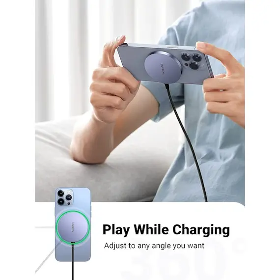 უსადენო დამტენი UGREEN CD245 (30233), MFA MagSafe 15W, Type-C to Magnetic Wireless Charger, Gray , 3 image - Primestore.ge