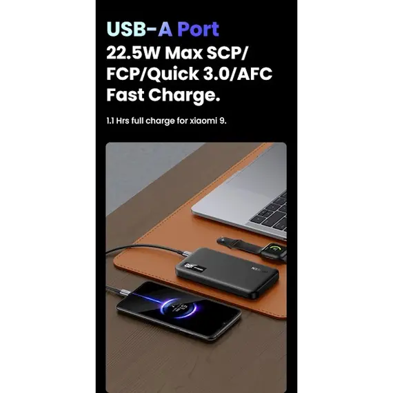 პორტატული დამტენი UGREEN 25742, 1000mAh, USB-C, USB, Two-way Power Bank, Black , 3 image - Primestore.ge
