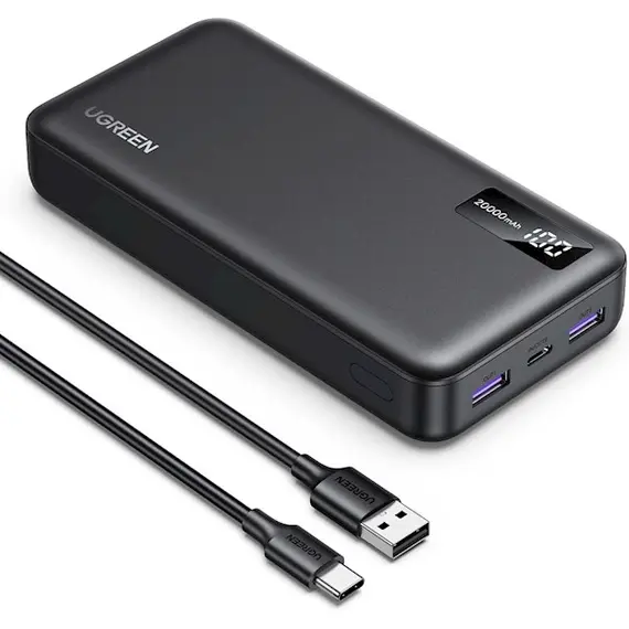 Portable charger UGREEN PB312(25683), 20000mAh, USB Type-C, USB, Two-way Power Bank, Black