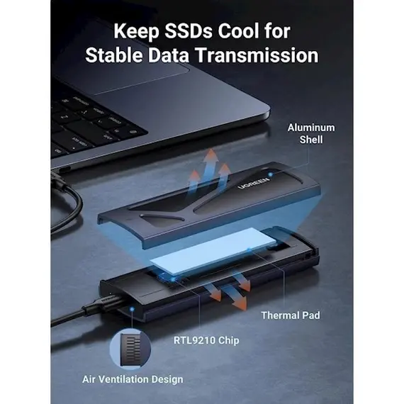 მყარი დისკის ქეისი UGREEN CM578(15512), M.2 NVMe SSD Enclosure Adapter, Grey , 2 image - Primestore.ge