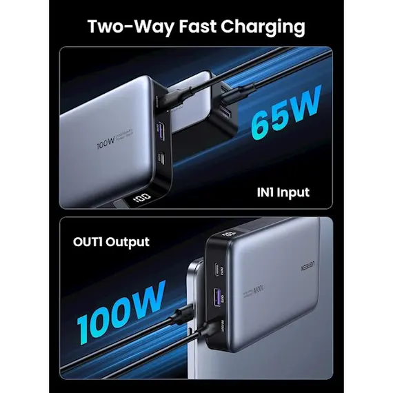 პორტატული დამტენი UGREEN PB720(25188), 20000mAh, USB Type-C, USB, Two-way Power Bank, Grey , 5 image - Primestore.ge