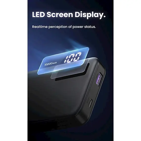პორტატული დამტენი UGREEN 25742, 1000mAh, USB-C, USB, Two-way Power Bank, Black , 5 image - Primestore.ge
