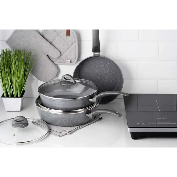 ტაფა Ardesto Deep Fry pan with lid Gemini Gourmet Apulia, 24cm, aluminium, gray , 2 image - Primestore.ge
