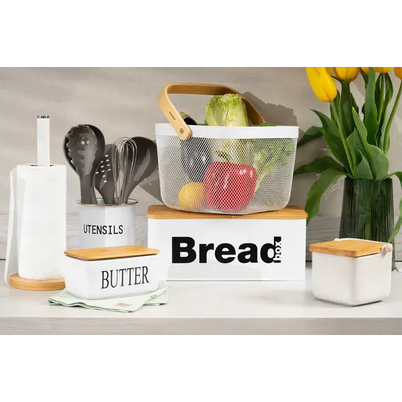 პურის შესანახი Ardesto Bread bin Midori 33х18х13cm, metal, bamboo, white , 2 image - Primestore.ge