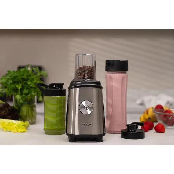 ბლენდერი Ardesto Blender for smoothies BG-F350, 350W, 2in1, bottle-600ml, bottle-300ml, coffee grinder, black+silver , 2 image - Primestore.ge