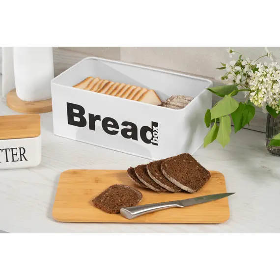 პურის შესანახი Ardesto Bread bin Midori 33х18х13cm, metal, bamboo, white , 4 image - Primestore.ge