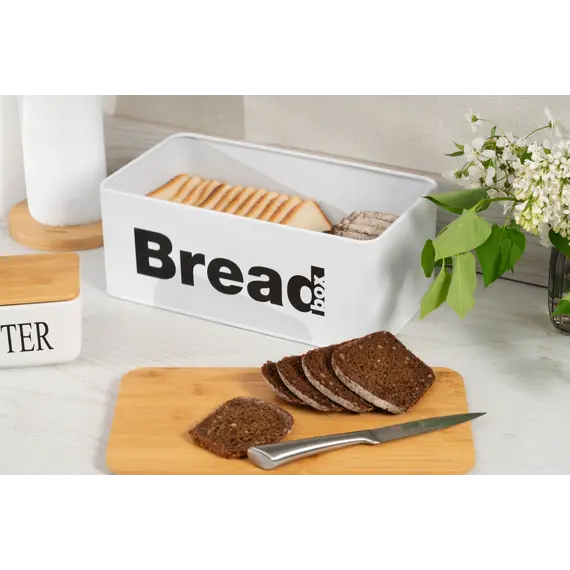 პურის შესანახი Ardesto Bread bin Midori 33х18х13cm, metal, bamboo, white , 3 image - Primestore.ge