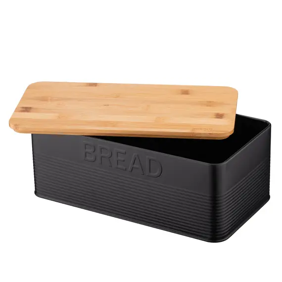 პურის შესანახი Ardesto Bread bin Midori 33х18х12cm, metal, bamboo, black , 4 image - Primestore.ge