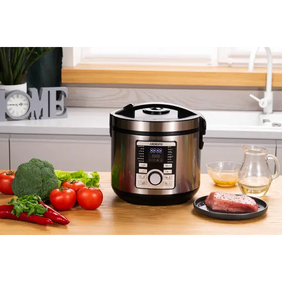 მულტისახარში Ardesto multicooker, 860W, bowl-5l, electronic control, recipes book, iron/plastic, silver , 2 image - Primestore.ge