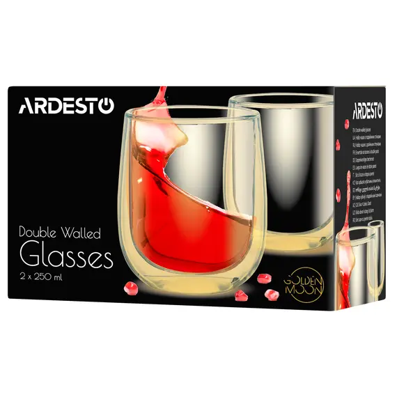 ჭიქების ნაკრები Ardesto Doublewall mug set Golden Moon, 250ml, 2pcs, borosilicate glass, golden , 6 image - Primestore.ge