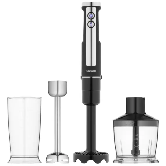ხელის ბლენდერი Ardesto submersible blender 1000W, 3in1, bowl-600ml, chopper-500ml, black-silver  - Primestore.ge