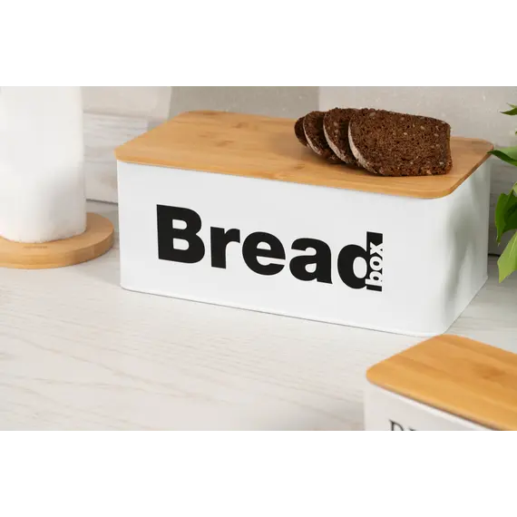 პურის შესანახი Ardesto Bread bin Midori 33х18х13cm, metal, bamboo, white , 5 image - Primestore.ge