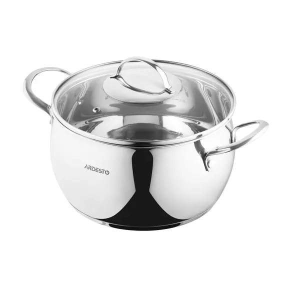 ქვაბი Ardesto Casserole with glass lid Gemini Liguria, 5l, stainless steel  - Primestore.ge