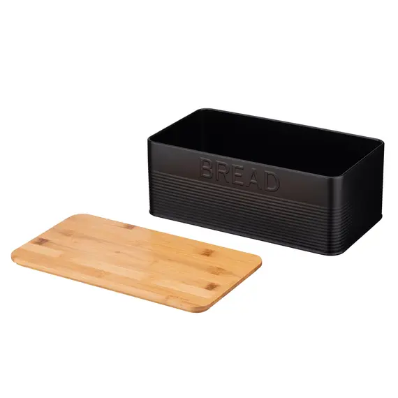 პურის შესანახი Ardesto Bread bin Midori 33х18х12cm, metal, bamboo, black , 3 image - Primestore.ge
