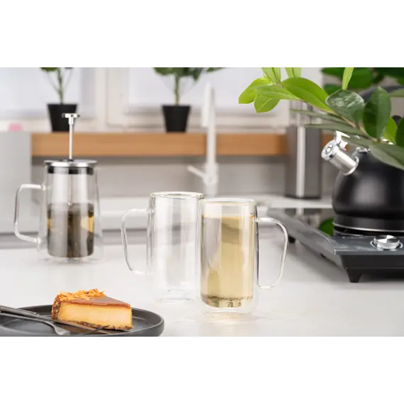 Ardesto Doublewall mug set with handles, 400ml, 2pcs, borosilicate glass, transparent, 2 image