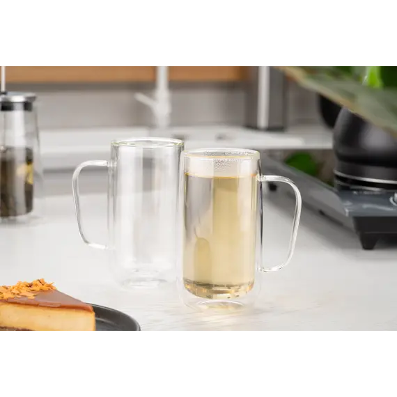 Ardesto Doublewall mug set with handles, 400ml, 2pcs, borosilicate glass, transparent, 3 image