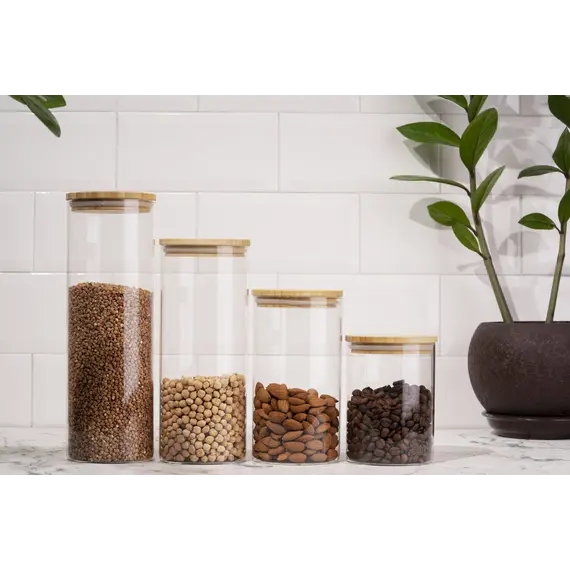 ქილა Ardesto Jar Midori, 1300ml, glass, bamboo, round, transparent , 4 image - Primestore.ge