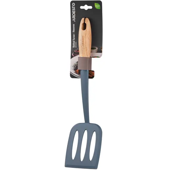 სპატულა Ardesto Slotted turner Midori, 34.5cm, nylon, wood, blue  - Primestore.ge