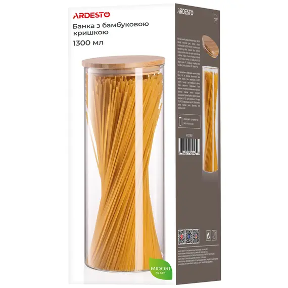 ქილა Ardesto Jar Midori, 1300ml, glass, bamboo, round, transparent , 5 image - Primestore.ge