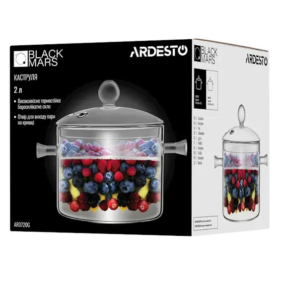 ქვაბი Ardesto Casserole Black Mars, 2l, borosilicate glass , 4 image - Primestore.ge