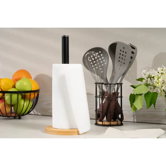 ხელსახოცის დასადგამი Ardesto Paper Towel Holder Midori 15х34cm, metal, bamboo, black - Primestore.ge