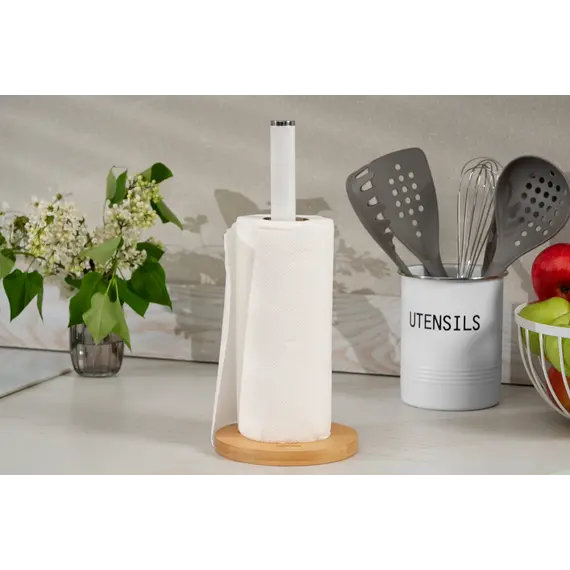 ხელსახოცის სადგამი Ardesto Paper Towel Holder Midori 15х34cm, metal, bamboo, white , 2 image - Primestore.ge