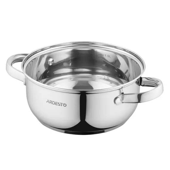 ქვაბი Ardesto Casserole with glass lid Gemini Gourmet Aosta, 1.8l, stainless steel , 2 image - Primestore.ge