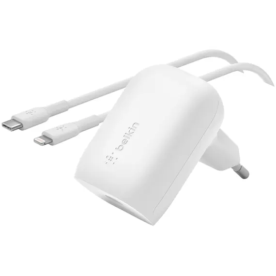 ადაპტერი და კაბელი Belkin Wall Charger 30W USB-C PD PPS, 1M PVC C-LTG, white , 2 image - Primestore.ge